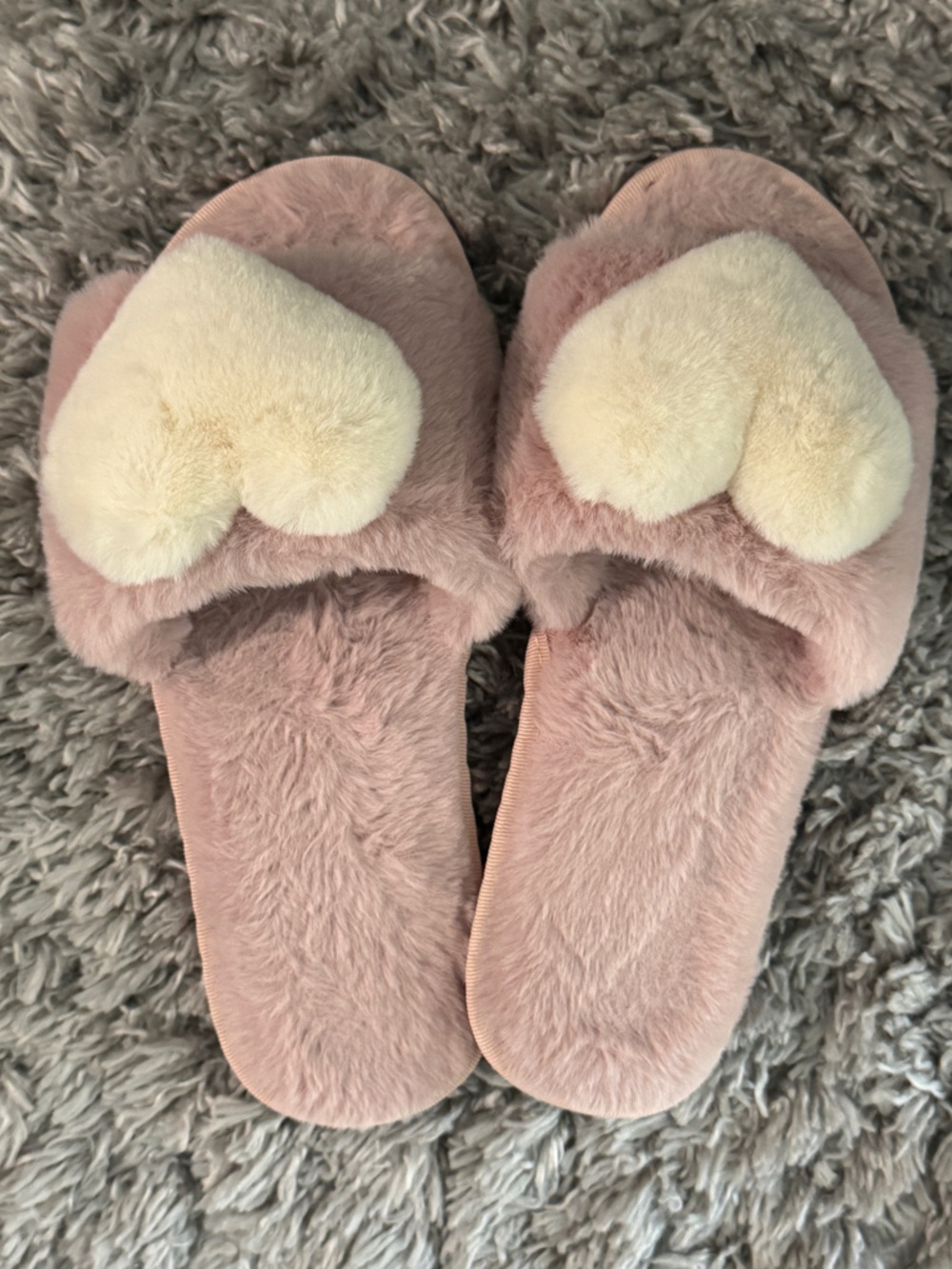Pink Plush Heart Slippers